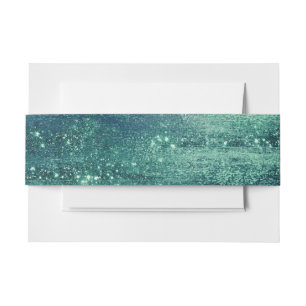 Glitzy Foil Seafoam Green Faux Iridescent Glam Invitation Belly Band