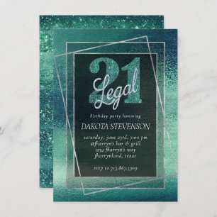 Glitzy Foil   Seafoam Iridescent 21 and Legal Invitation