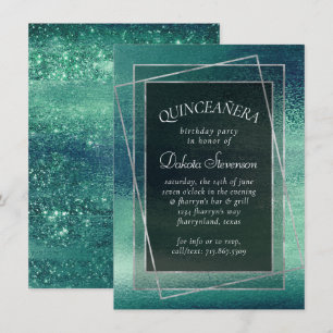 Glitzy Foil   Seafoam Iridescent Green Quinceanera Invitation
