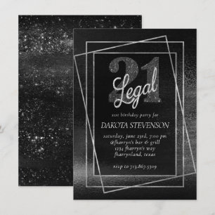 Glitzy Foil   Silver Platinum Shimmer 21 and Legal Invitation