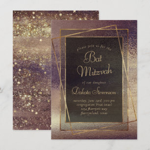 Glitzy Foil   Terra Cotta Orange Bar Bat Mitzvah Invitation