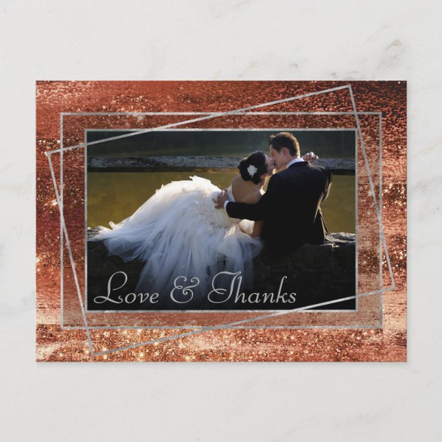Glitzy Foil | Terra Cotta Orange Photo Thank You Postcard (Front)