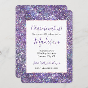 Glitzy Girly Glam Purple Sparkle Glitter Invitation