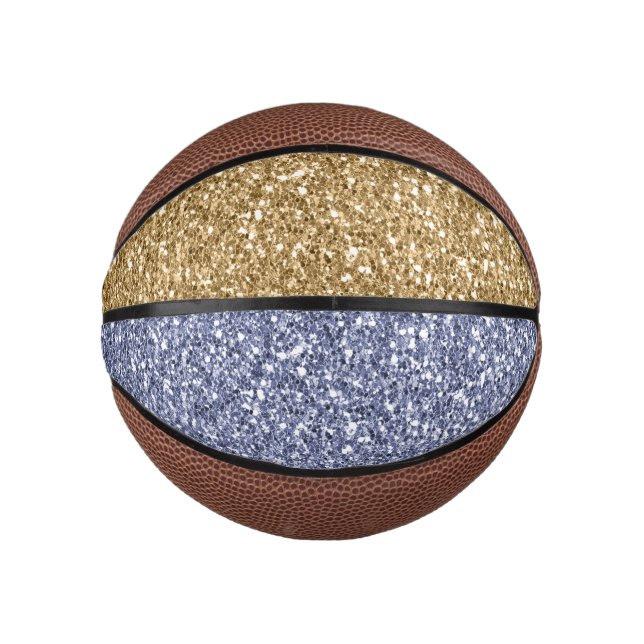 Glitzy Girly Gold Purple Glitter Mini Basketball (Front)