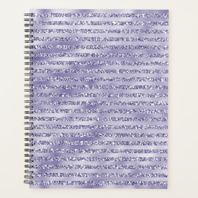 Glitzy Girly Purple Glitter Stripes Planner (Front)