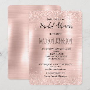 Glitzy Glam Blush Pink Glitter Bridal Shower Invitation
