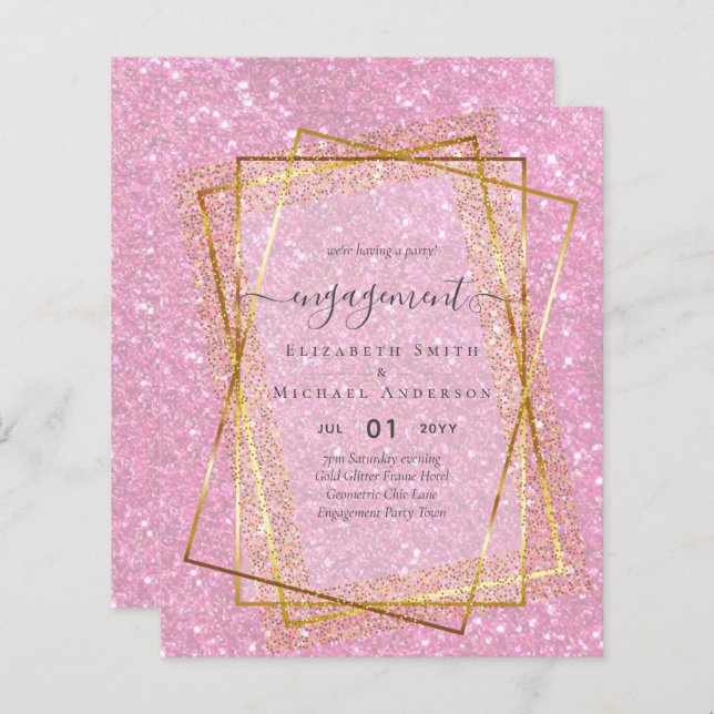 Glitzy Glam ENGAGEMENT Party Invitations BUDGET (Front/Back)