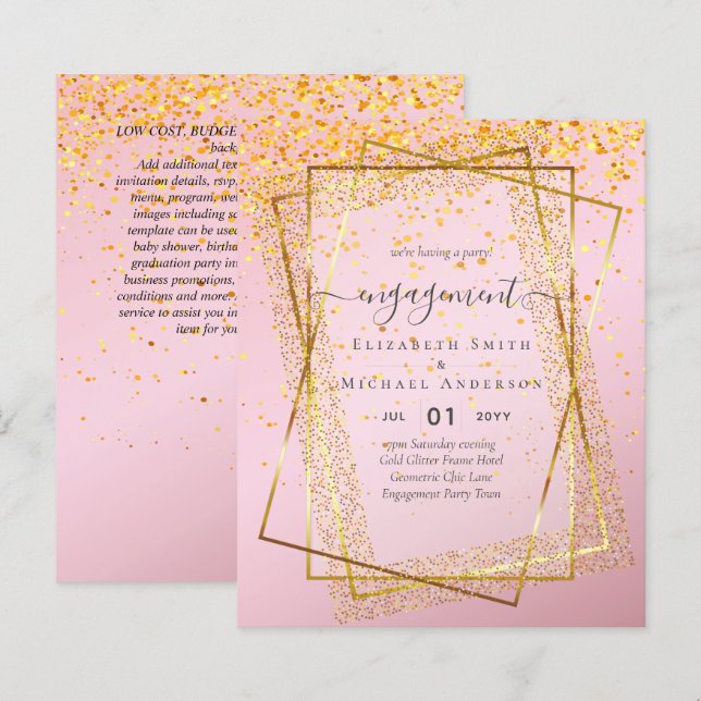 Glitzy Glam ENGAGEMENT Party Invitations BUDGET (Front/Back)
