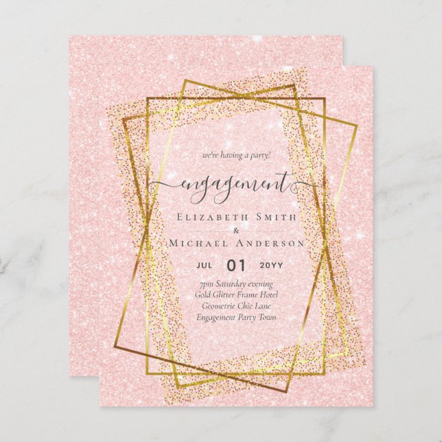 Glitzy Glam ENGAGEMENT Party Invitations BUDGET (Front/Back)