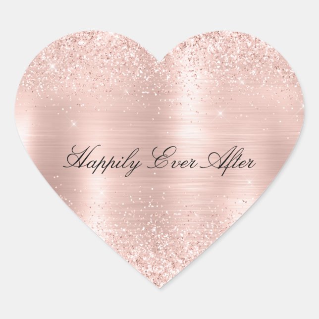 Glitzy Glam Girly Blush Pink Glitter Wedding Heart Sticker (Front)