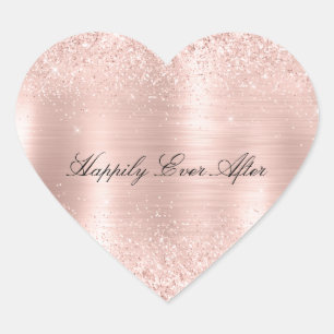 Glitzy Glam Girly Blush Pink Glitter Wedding Heart Sticker