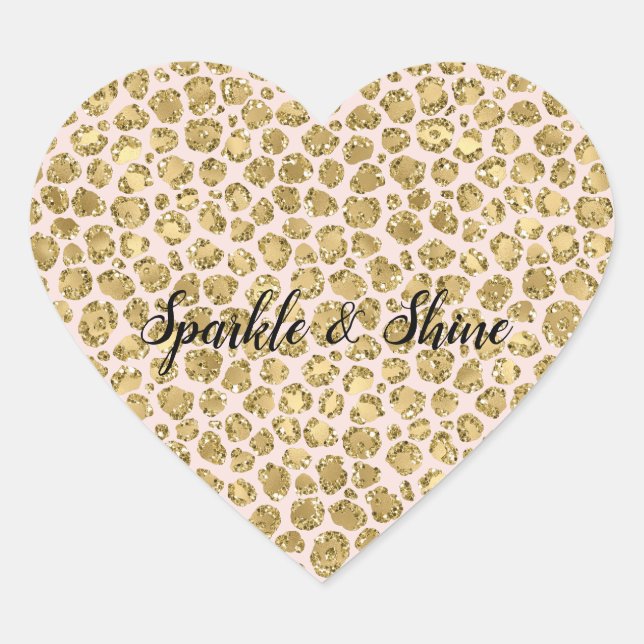 Glitzy Glam Gold Blush Glitter Leopard  Heart Sticker (Front)