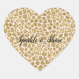 Glitzy Glam Gold Blush Glitter Leopard  Heart Sticker
