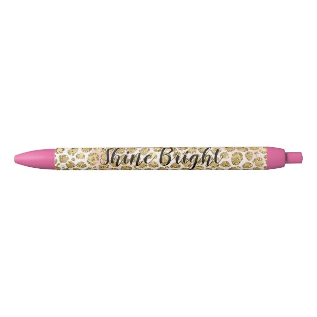 Glitzy Glam Gold Blush Glitter Leopard Print       Black Ink Pen (Front)