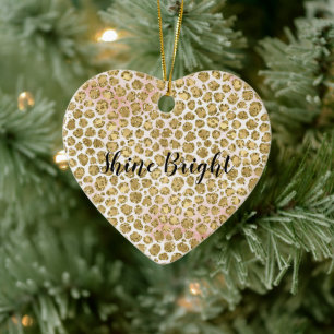 Glitzy Glam Gold Blush Glitter Leopard Print Ceramic Tree Decoration