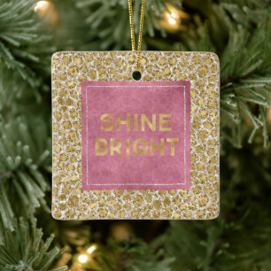 Glitzy Glam Gold Blush Glitter Leopard Print Shine Ceramic Ornament