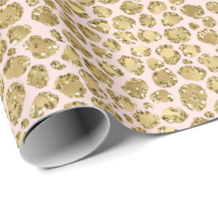 Glitzy Glam Gold Blush Glitter Leopard Print Wrapping Paper