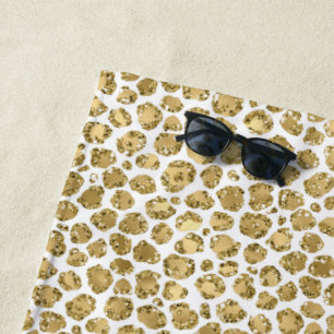 Glitzy Glam Gold Glitter Leopard Print Beach Towel