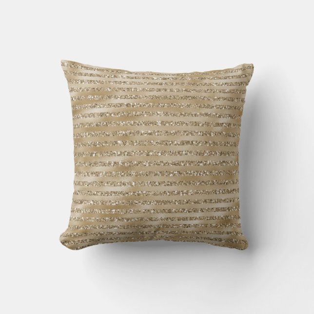Glitzy Glam Gold Glitter Stripes Cushion (Front)