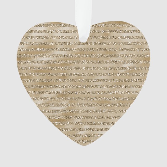 Glitzy Glam Gold Glitter Stripes Ornament (Front)