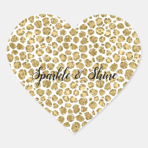 Glitzy Glam Gold White Glitter Leopard Print   Heart Sticker
