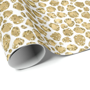 Glitzy Glam Gold White Glitter Leopard Print Wrapping Paper