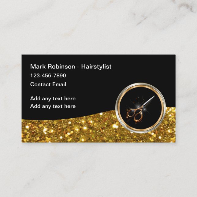 Glitzy Glam Hairstylist Appointment Business Cards (Front)