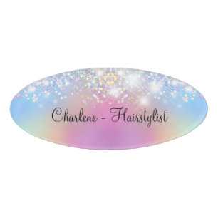 Glitzy Glam Hairstylist Salon Staff Name Tags