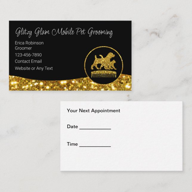 Glitzy Glam Mobile Pet Grooming Appointment Business Card (Front/Back)