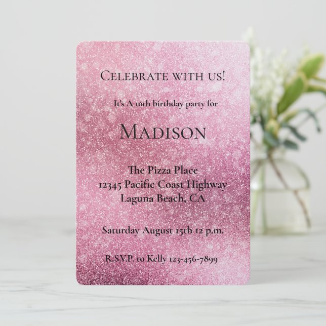 Glitzy Glam Pink Sparkle Birthday Invitation (Standing Front)