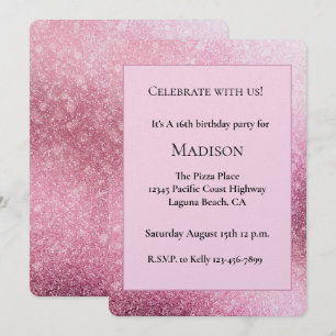 Glitzy Glam Pink Sparkle Birthday Invitation
