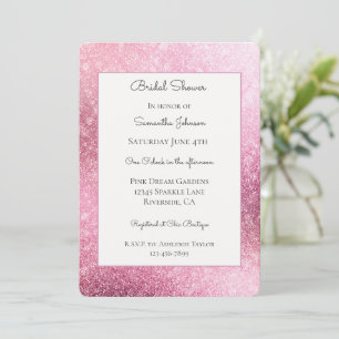 Glitzy Glam Pink Sparkle Bridal Shower Invitation