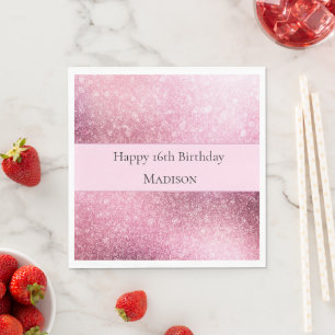 Glitzy Glam Pink Sparkle Sweet 16 Birthday Napkin
