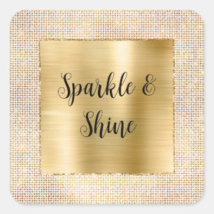 Glitzy Glam White Gold Sparkle Square Sticker