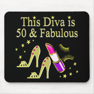 GLITZY GOLD 50TH BIRTHDAY DIVA DESIGN MOUSE MAT