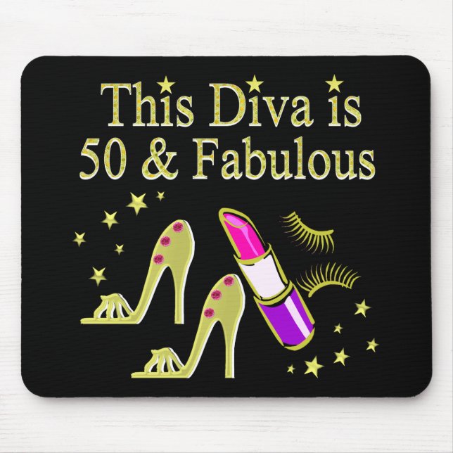 GLITZY GOLD 50TH BIRTHDAY DIVA DESIGN MOUSE MAT (Front)