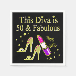 GLITZY GOLD 50TH BIRTHDAY DIVA DESIGN NAPKIN