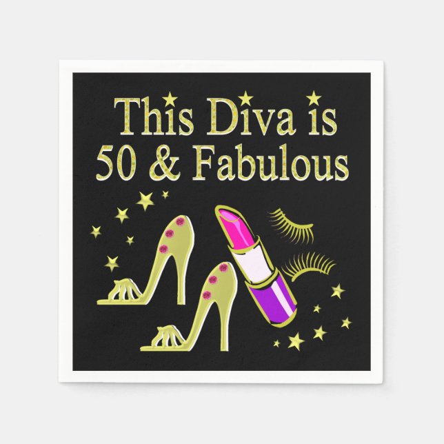 GLITZY GOLD 50TH BIRTHDAY DIVA DESIGN NAPKIN (Front)