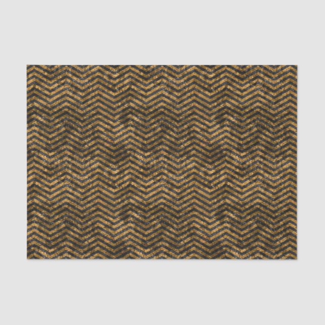 Glitzy Gold & Black Faux Foil Chevrons Tissue Paper (Front)
