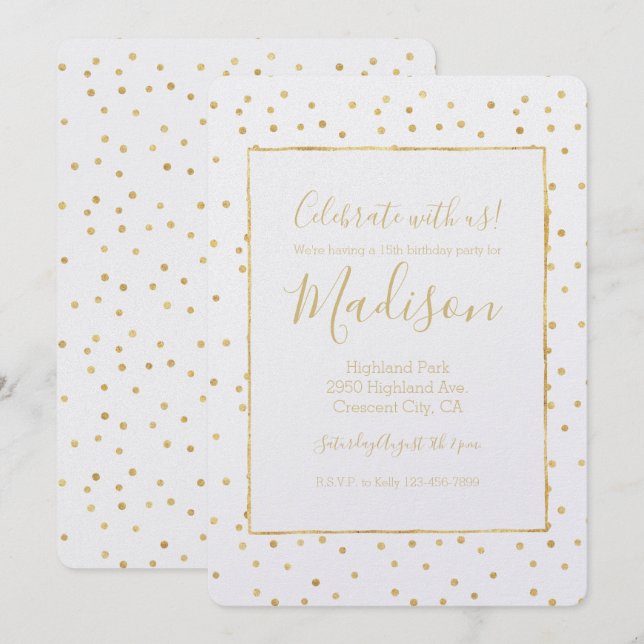 Glitzy Gold Confetti Birthday Invitation (Front/Back)