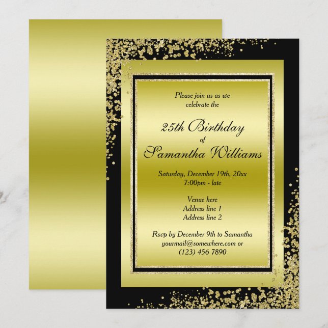 Glitzy Gold Confetti Decorations Birthday Invitation (Front/Back)