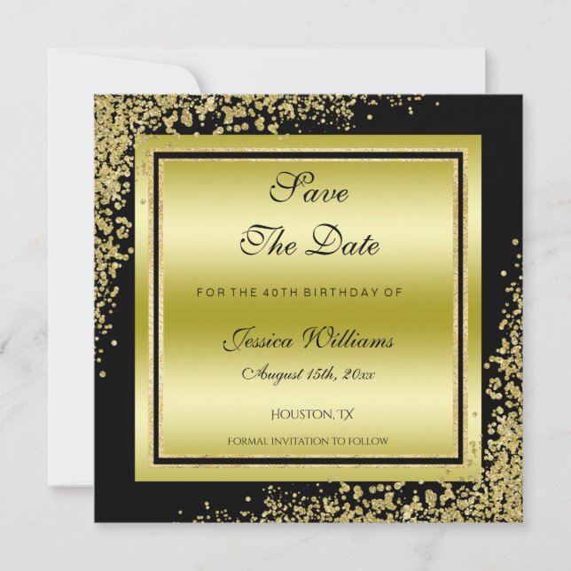 Glitzy Gold Confetti Decorations Birthday Save The Date (Front)