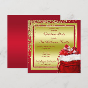 Glitzy Gold Confetti & Santa`s Gifts Christmas Invitation