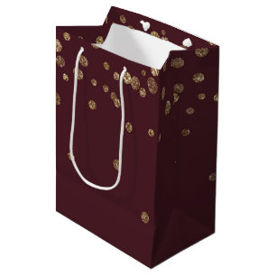 Glitzy Gold Glam Burgundy Dots Medium Gift Bag