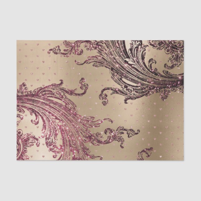 Glitzy Gold Glam Burgundy Hearts Bridal Shower Tissue Paper (Front)