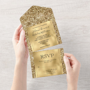 Glitzy Gold Glam Glitter All In One Invitation