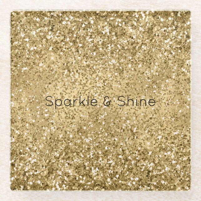Glitzy Gold Glam Glitter Sparkle      Glass Coaster (Front)