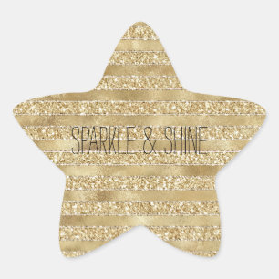 Glitzy Gold Glam Glitter Stripes  Star Sticker