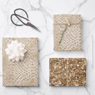 Glitzy Gold Glam Snake Skin Birthday Wrapping Paper Sheet