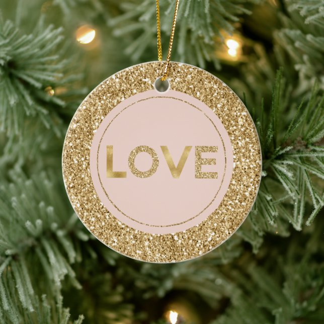 Glitzy Gold Glitter Blush Pink Love    Ceramic Tree Decoration (Tree)